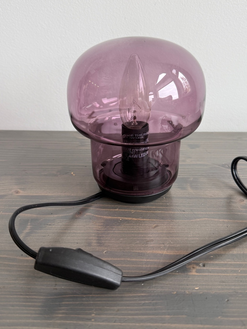 Purple glass IKEA Tokabo mushroom accent lamp